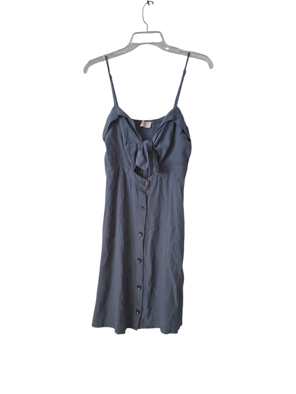 Sleeveless Button-Front Mini Dress with Front Tie - Slate Blue Size M